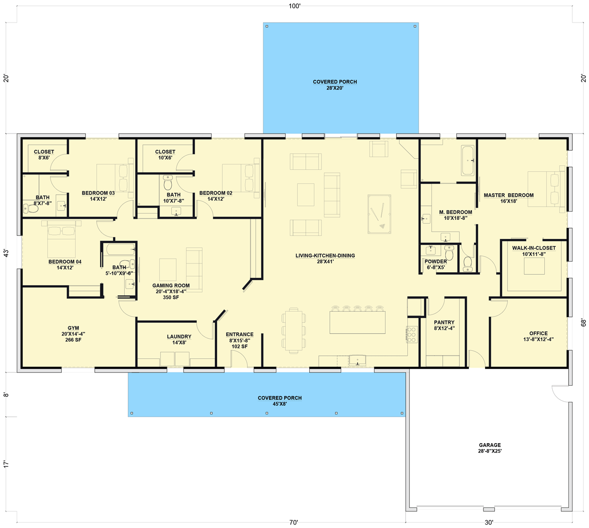 Plan 530117KTE: 4-Bed Barndominium House Plan with Home Office - 4300 Sq Ft - Floor Plan - Main Level - Barndominium