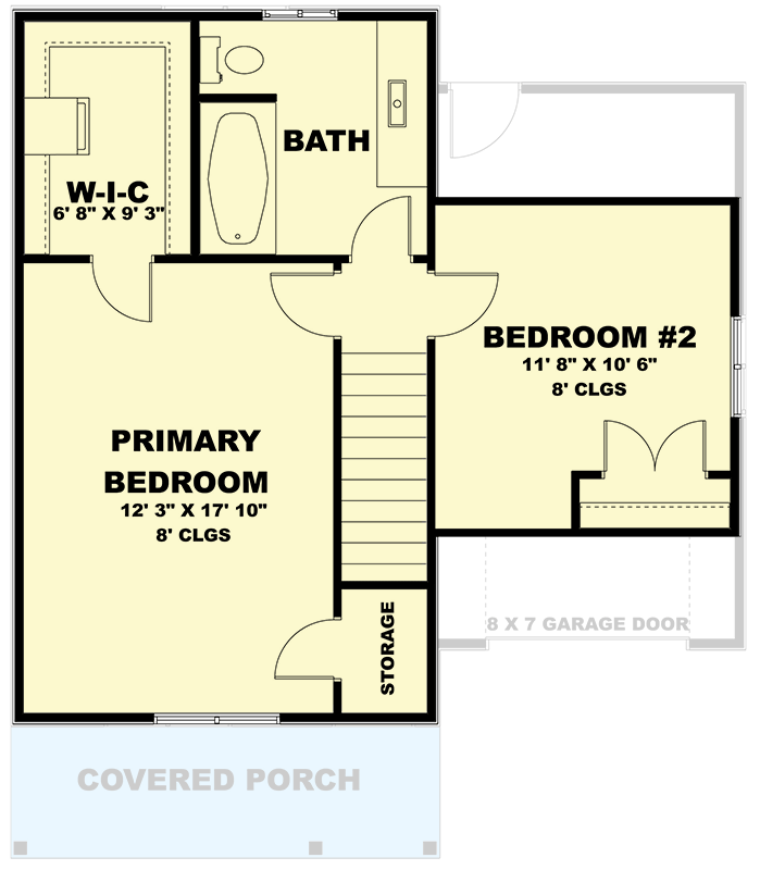 Plan 506038BRY: 2-Bed Traditional House Plan with 1-Car Garage - 1111 Sq Ft - Floor Plan - 2nd Floor - Country, Traditional