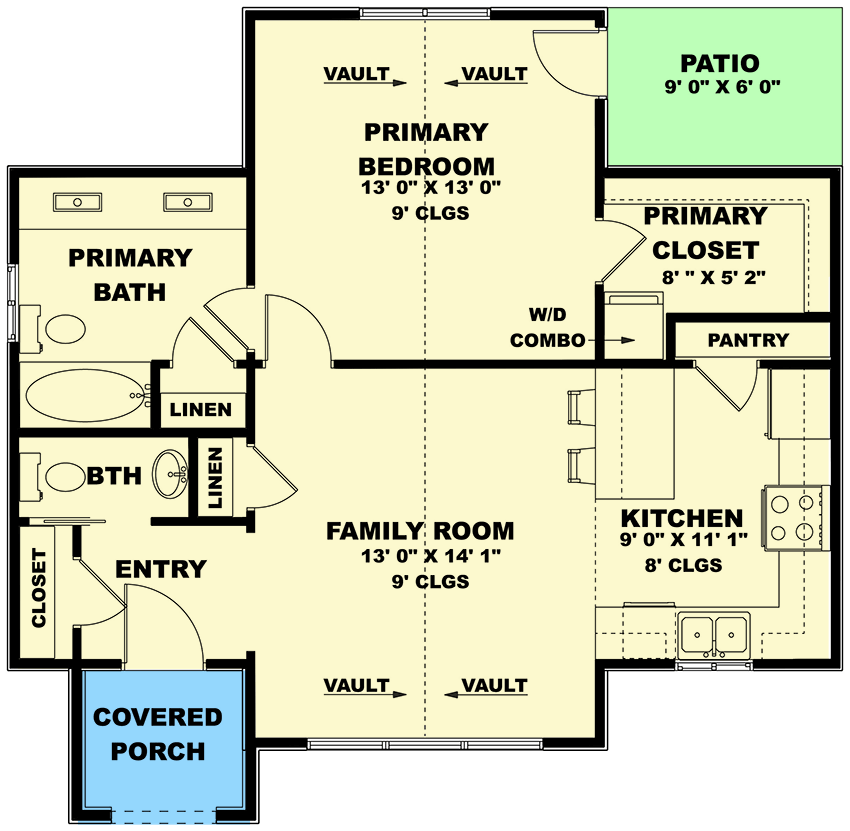 Plan 506039BRY: Modern ADU Cottage with 1 Bedroom - 739 Sq Ft - Floor Plan - Main Level - Cottage, Country, Modern