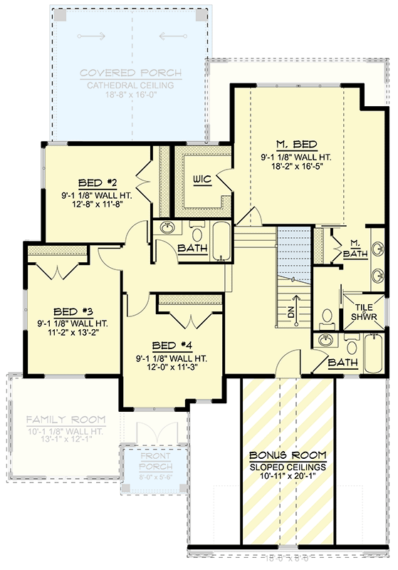 Plan 135329GRA: 4-Bed Traditional House Plan with Bonus Room - 3035 Sq Ft - Floor Plan - 2nd Floor - Craftsman, New American, Traditional