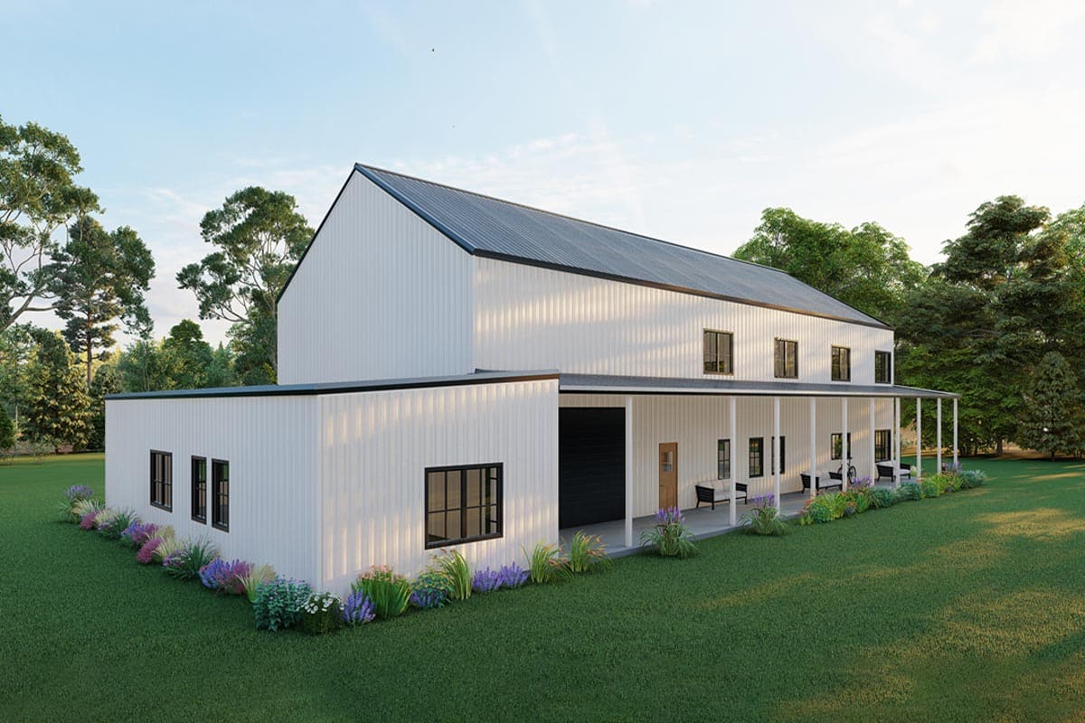 Plan 530127KTE: 4-Bed Post-Frame Barndominium House Plan with Attached 2-Bed Apartment - 4644 Sq Ft - Image #8 - Barndominium