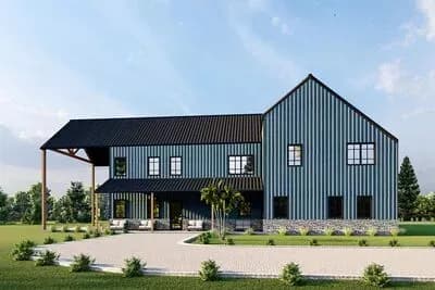 4-Bed Barndominium House Plan with Two-Story Great Room - 4747 Sq Ft