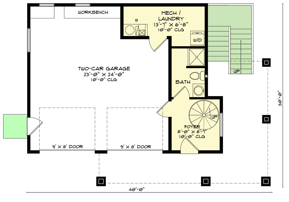 Plan 520032RKY: 2-Bed Modern Carriage House with Workshop - 1006 Sq Ft - Floor Plan - Lower Level - Carriage, Modern, Mountain, Rustic