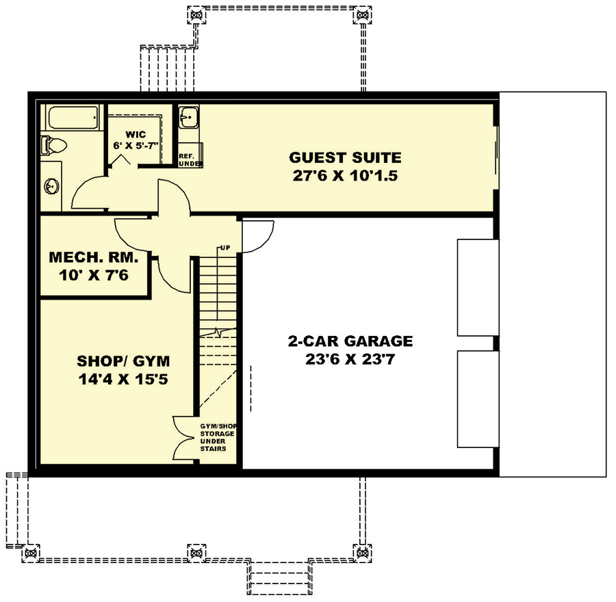 Plan 350121GH: 3-Bed Mountain House Plan with Drive-Under 2-Car Side Garage - 2586 Sq Ft - Floor Plan - Lower Level - Mountain