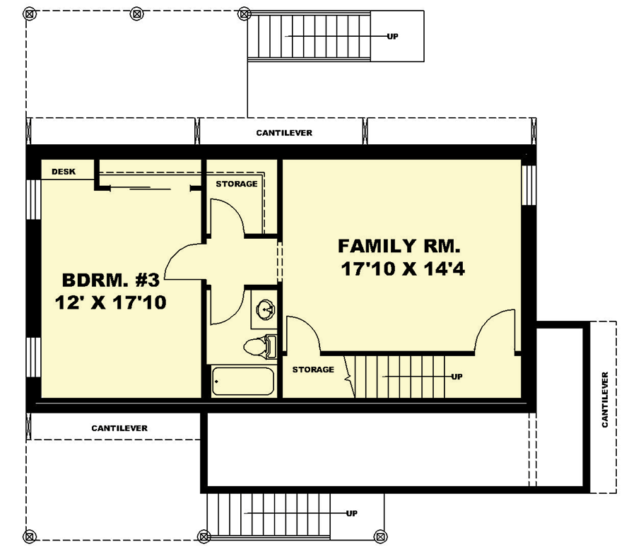 Plan 350123GH: 3-Bed Traditional House Plan with Lower Level Family Room - 1849 Sq Ft - Floor Plan - Lower Level - Traditional