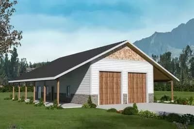 1-Bedroom Mountain House Plan with Oversized Workshop - 772 Sq Ft