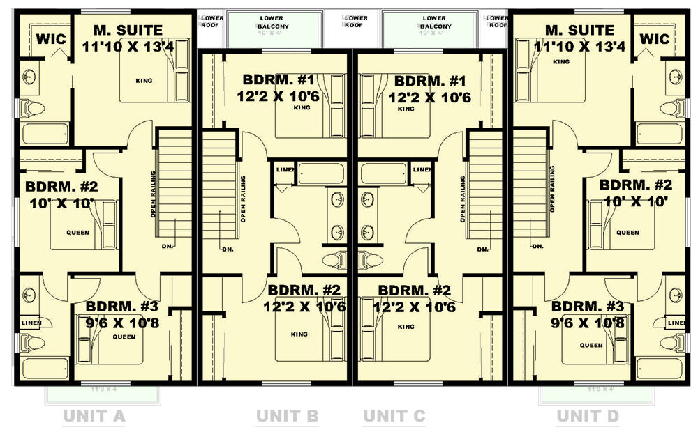 Plan 350126GH: Three-Story Multi-Plex House Plan with All Bedrooms Upstairs - 5586 Sq Ft - Floor Plan - 3rd Floor - New American