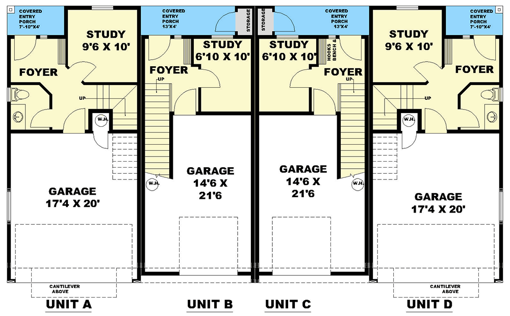 Plan 350126GH: Three-Story Multi-Plex House Plan with All Bedrooms Upstairs - 5586 Sq Ft - Floor Plan - Main Level - New American