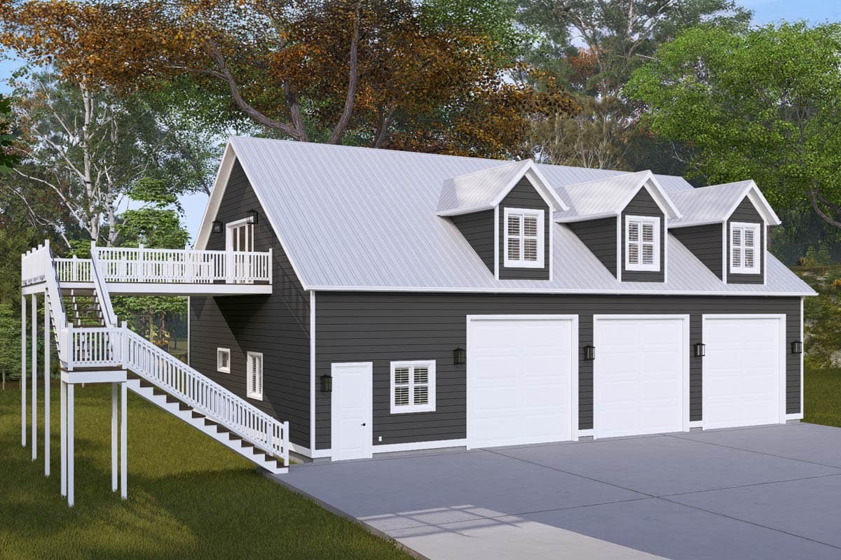 Plan 61596UT: Oversized 4-Bay Garage and Workshop with Finished Space Above - 1,308 Sq Ft - Image #5 - Traditional