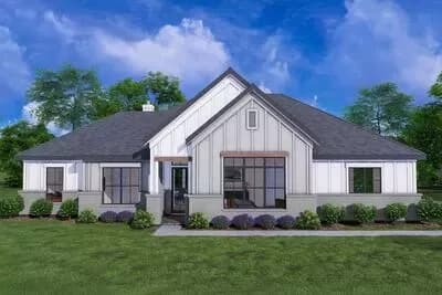 4-Bed New American House Plan with Rear Covered Patio - 2290 Sq Ft