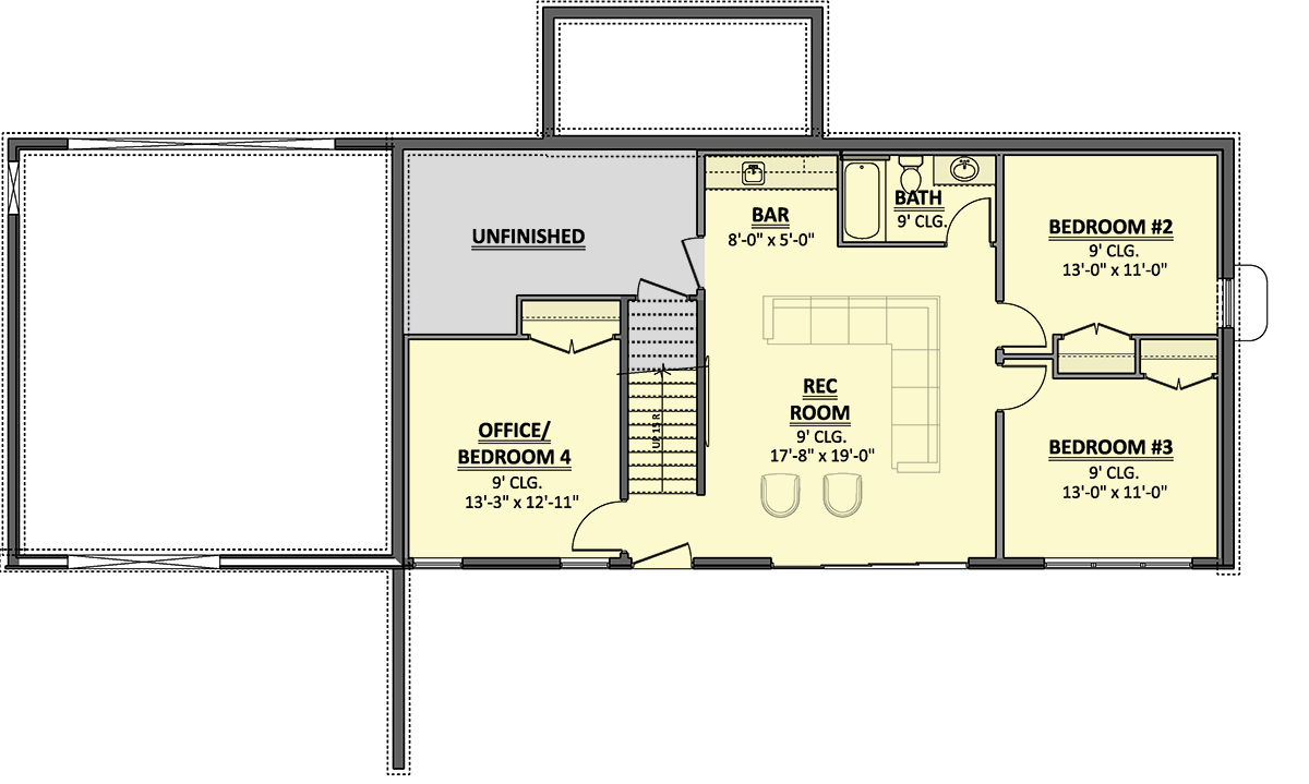Plan 911054JVD: 4-Bed Mountain Vacation House Plan with Flex Room - 2290 Sq Ft - Floor Plan - Lower Level - Mid Century Modern, Modern, Mountain, Northwest