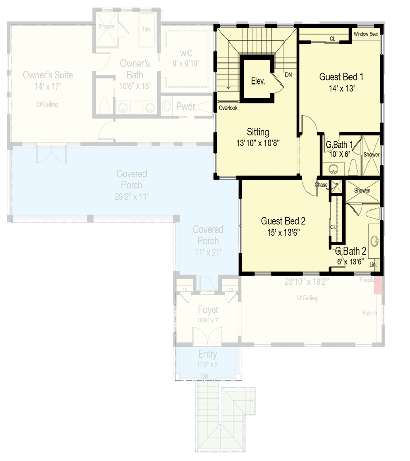 Plan 33275ZR: 3-Bed Coastal Beach House Plan with Wrap Around Porch - 2923 Sq FT - Floor Plan - 2nd Floor - Beach, Coastal, Florida-Style