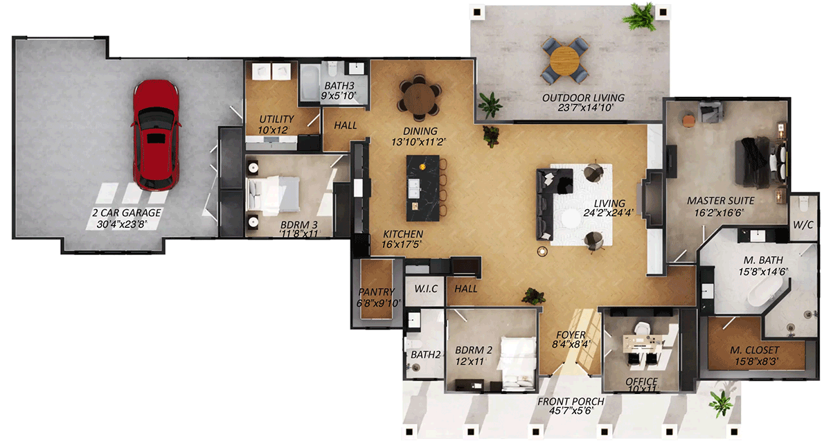 Plan 430122LY: 3-Bedroom Modern Farmhouse Plan with Home Office - 2742 Sq Ft - Floor Plan - Main Level - Country, Modern Farmhouse