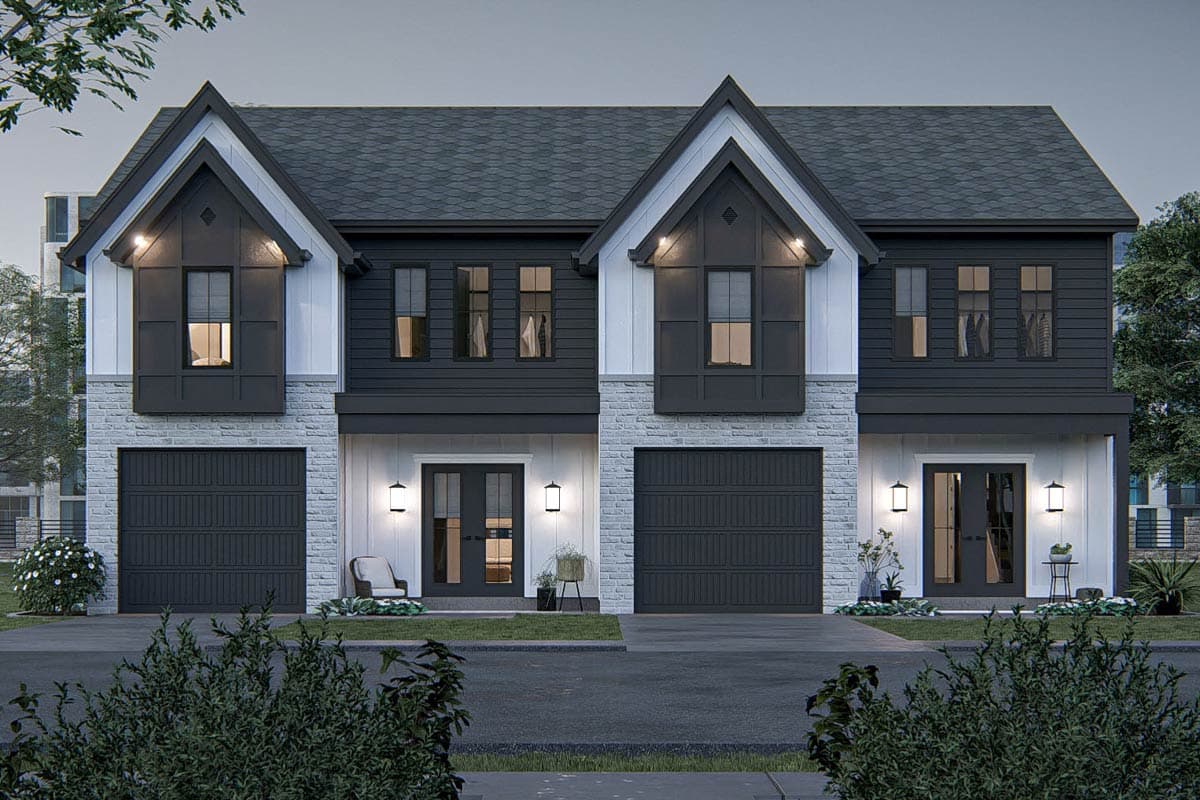 Plan 623483DJ: Modern Cottage Style Duplex with 3-Bed 3-Bath 1709 Sq Ft Units - Image #18 - Cottage, Modern, New American, Transitional, Tudor