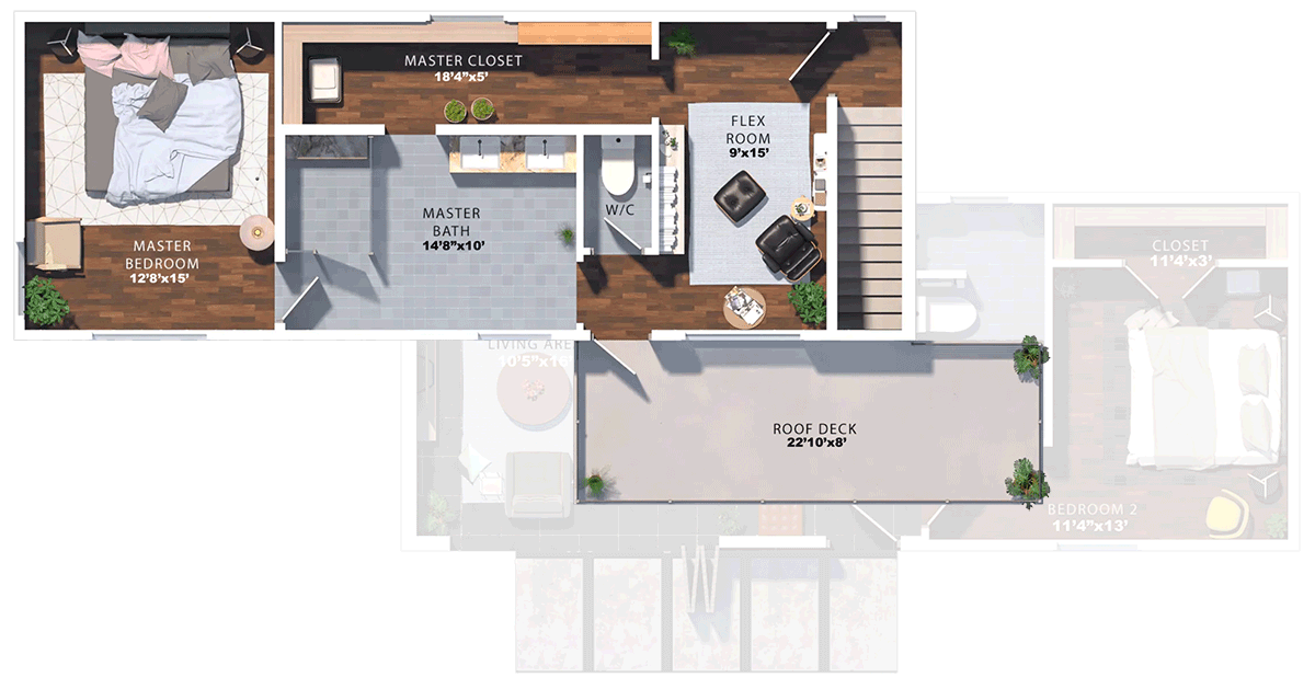 Plan 430124LY: Two-Story Contemporary Style Shipping Container House Plan with Roof Top Deck - 1618 Sq Ft - Floor Plan - 2nd Floor - Contemporary, Mid Century Modern