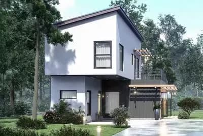Two-Story Contemporary Style Shipping Container House Plan with Roof Top Deck - 1618 Sq Ft