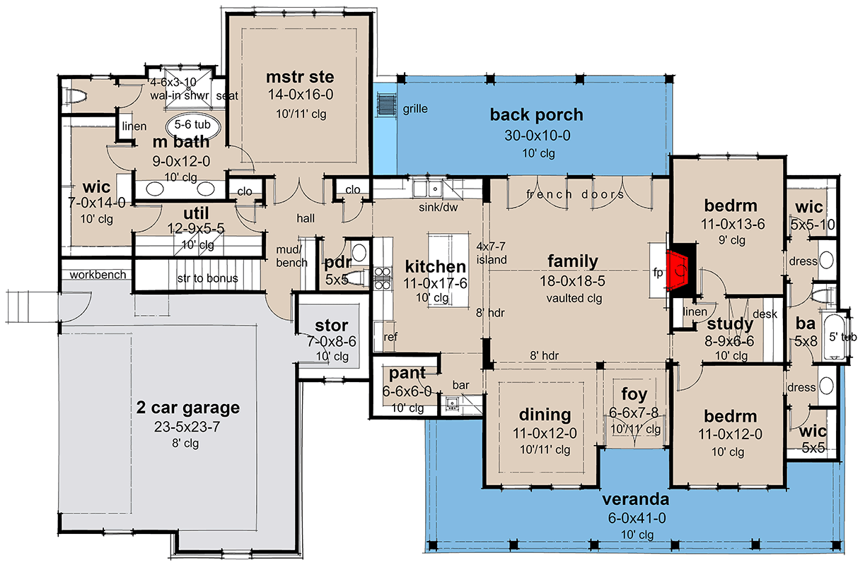 Plan 16935WG: Modern Farmhouse Plan with Outdoor Kitchen and Living Area - 2093 Sq Ft - Floor Plan - Main Level - Country, Farmhouse, Modern Farmhouse