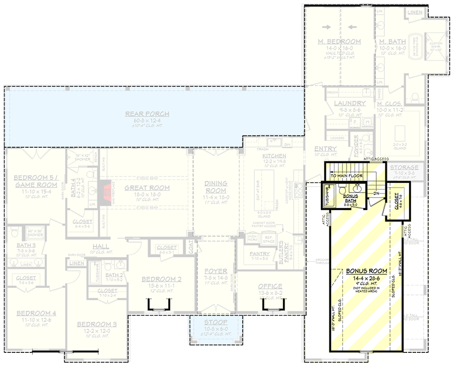 Plan 51992HZ: 5-Bed Contemporary Farmhouse Plan with Home Office - 3215 Sq Ft - Floor Plan - Bonus Level - Contemporary, Modern Farmhouse, Transitional