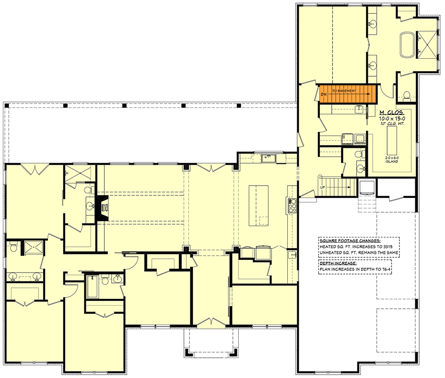 Plan 51992HZ: 5-Bed Contemporary Farmhouse Plan with Home Office - 3215 Sq Ft - Floor Plan - Basement Stairs Location - Contemporary, Modern Farmhouse, Transitional