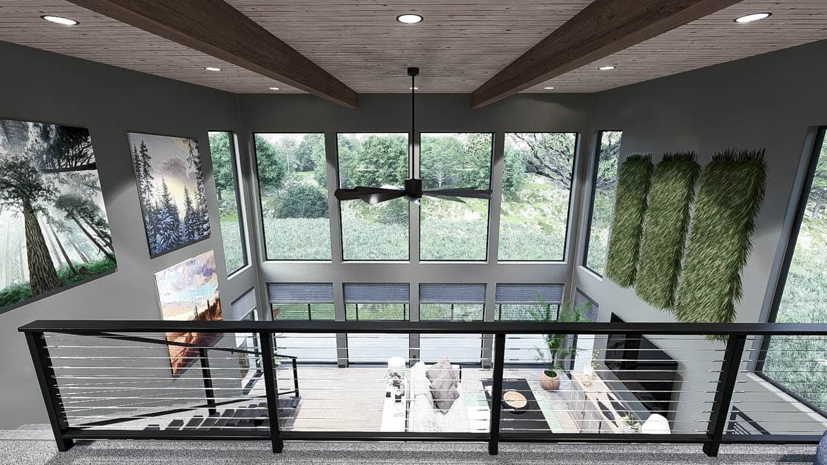 Plan 700502SND: Contemporary Mountain House Plan with Two-Story Great Room & Bunk Loft - 1093 Sq Ft - Image #9 - Cabin, Contemporary, Cottage, Mid Century Modern, Mountain, Vacation