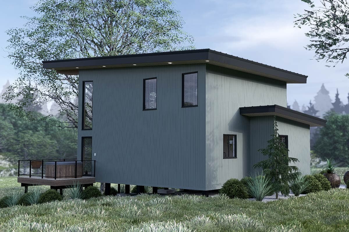 Plan 700502SND: Contemporary Mountain House Plan with Two-Story Great Room & Bunk Loft - 1093 Sq Ft - Image #11 - Cabin, Contemporary, Cottage, Mid Century Modern, Mountain, Vacation