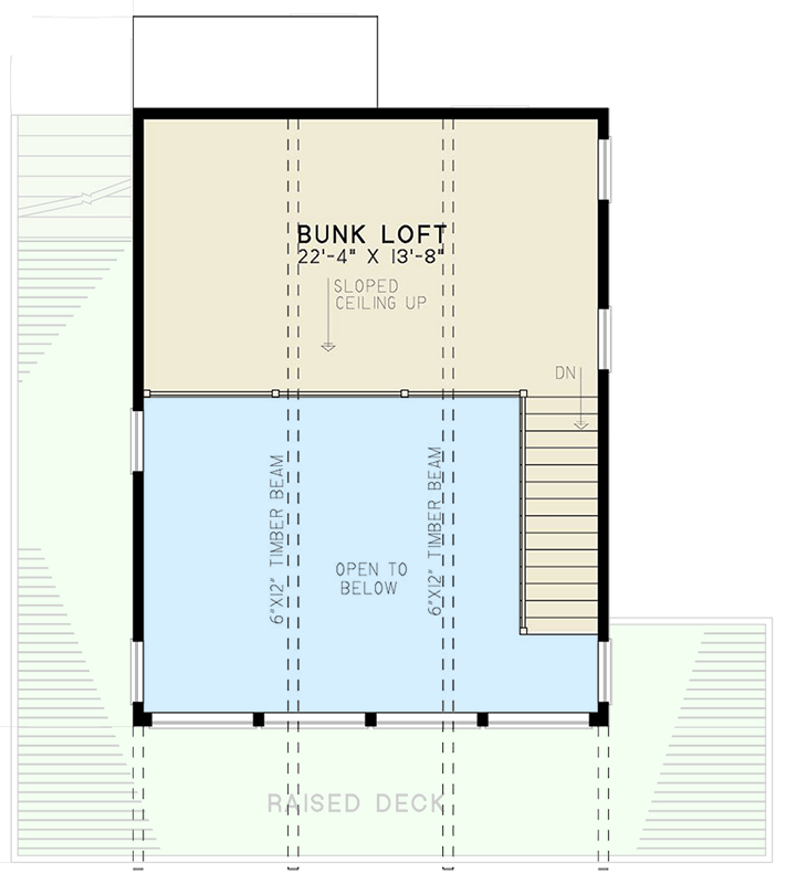 Plan 700502SND: Contemporary Mountain House Plan with Two-Story Great Room & Bunk Loft - 1093 Sq Ft - Floor Plan - 2nd Floor - Cabin, Contemporary, Cottage, Mid Century Modern, Mountain, Vacation