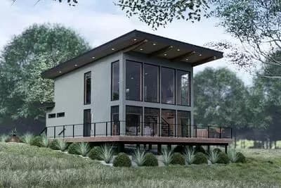 Contemporary Mountain House Plan with Two-Story Great Room & Bunk Loft - 1093 Sq Ft