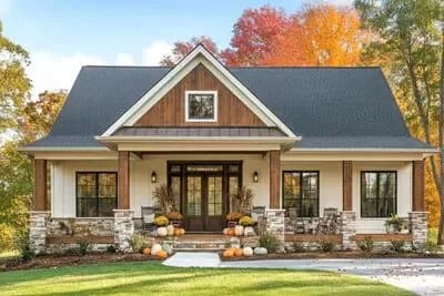 2 or 3 Bed Country Cottage House Plan with Vaulted Living Room Under 1400 Sq Ft