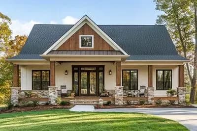 2 or 3 Bed Country Cottage House Plan with Vaulted Living Room Under 1400 Sq Ft