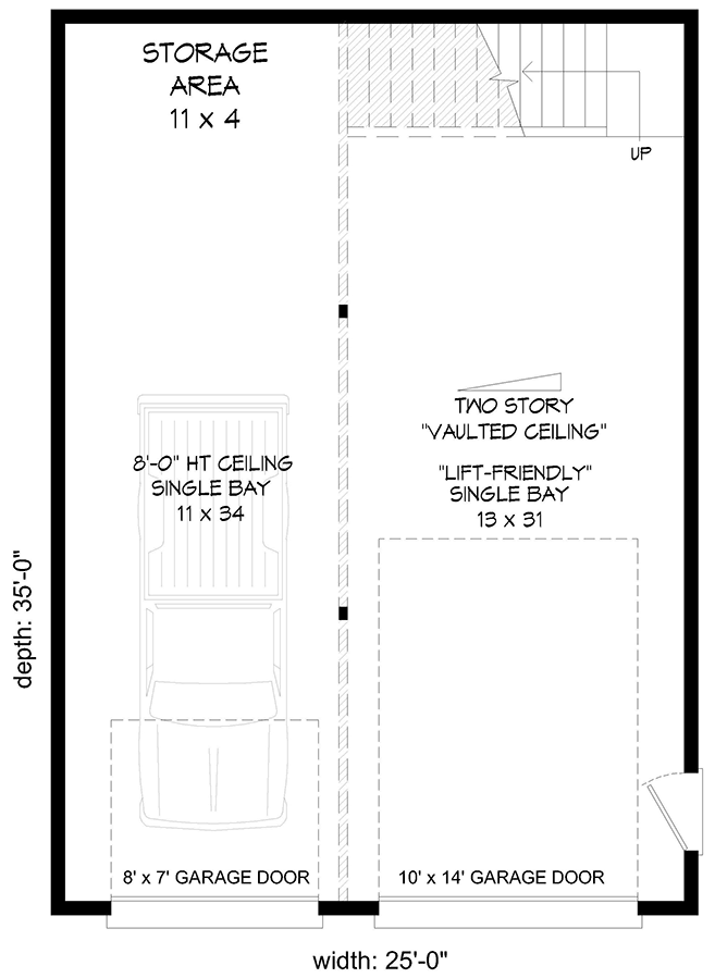 Plan 680526VR: 2-Car Detached Contemporary Garage Plan with Lift Friendly Bay - Floor Plan - Main Level - Contemporary