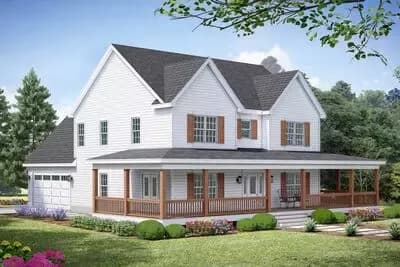 Two-Story Country Farmhouse Plan with Wrap Around Porch - 2772 Sq Ft