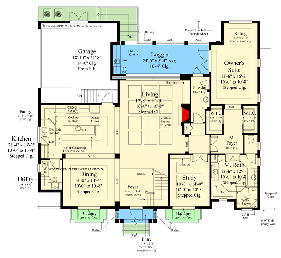 Plan 340131STR: Two-Story Coastal Contemporary House Plan with Outdoor Kitchen - 3719 Sq Ft - Floor Plan - Main Level - Coastal Contemporary