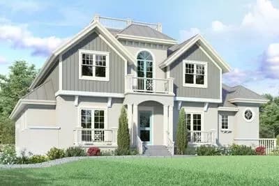 Two-Story Coastal Contemporary House Plan with Outdoor Kitchen - 3719 Sq Ft