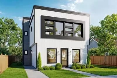 Two-Story Contemporary Multi-Family House Plan with Two 2-Bedroom Units Under 1,000 Sq Ft Each