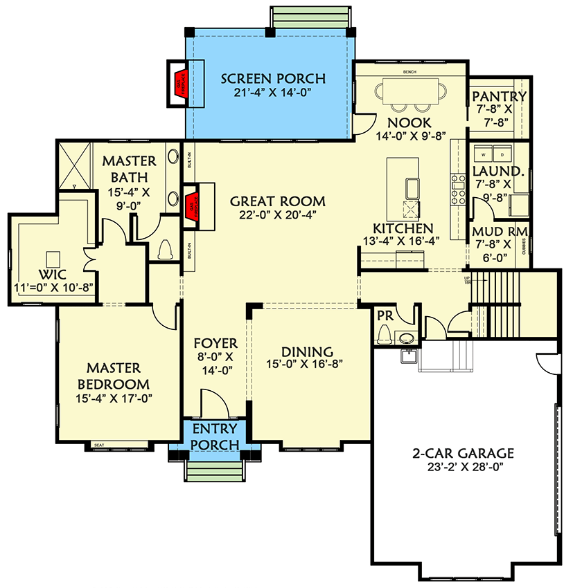 Plan 500090VV: Modern Shingle Style House Plan with Three Bedroom Suites - 3432 Sq Ft - Floor Plan - Main Level - Colonial, New American, Shingle