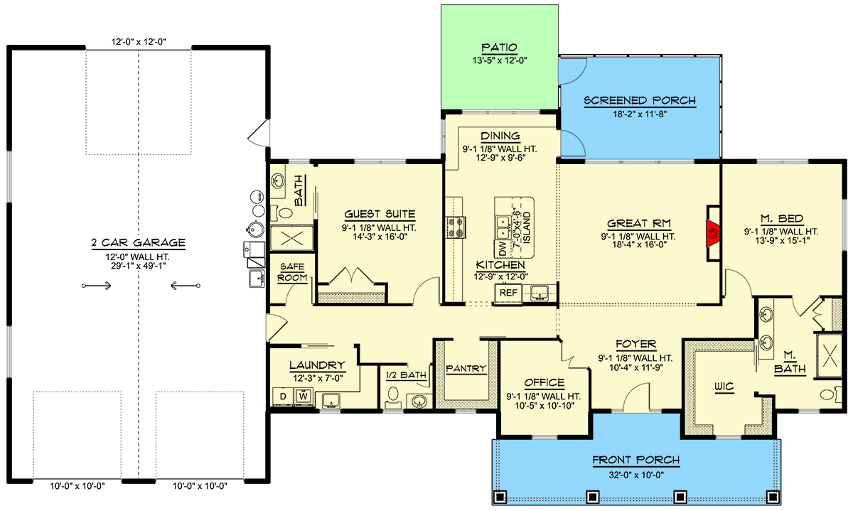 Plan 135331GRA: 2-Bed Mountain Ranch House Plan with Breakfast Nook - 2054 Sq Ft - Floor Plan - Main Level - Mountain, Ranch