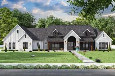 4-Bed Transitional Farmhouse Plan with Large Games Room - 4187 Sq Ft