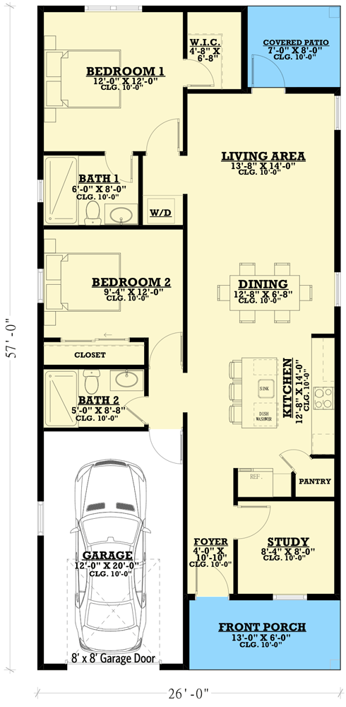 Plan 850001PKE: Charming 2-Bed Craftsman Cottage with Home Office or Study - 1018 Sq Ft - Floor Plan - Main Level - Cottage, Country, Craftsman