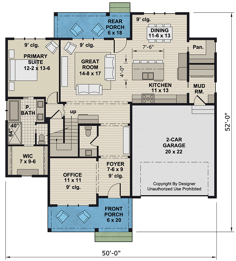 Plan 14941RK: Two-Story Modern Farmhouse Plan with Loft Upstairs - 2528 Sq Ft - Floor Plan - Main Level - Farmhouse, Modern Farmhouse