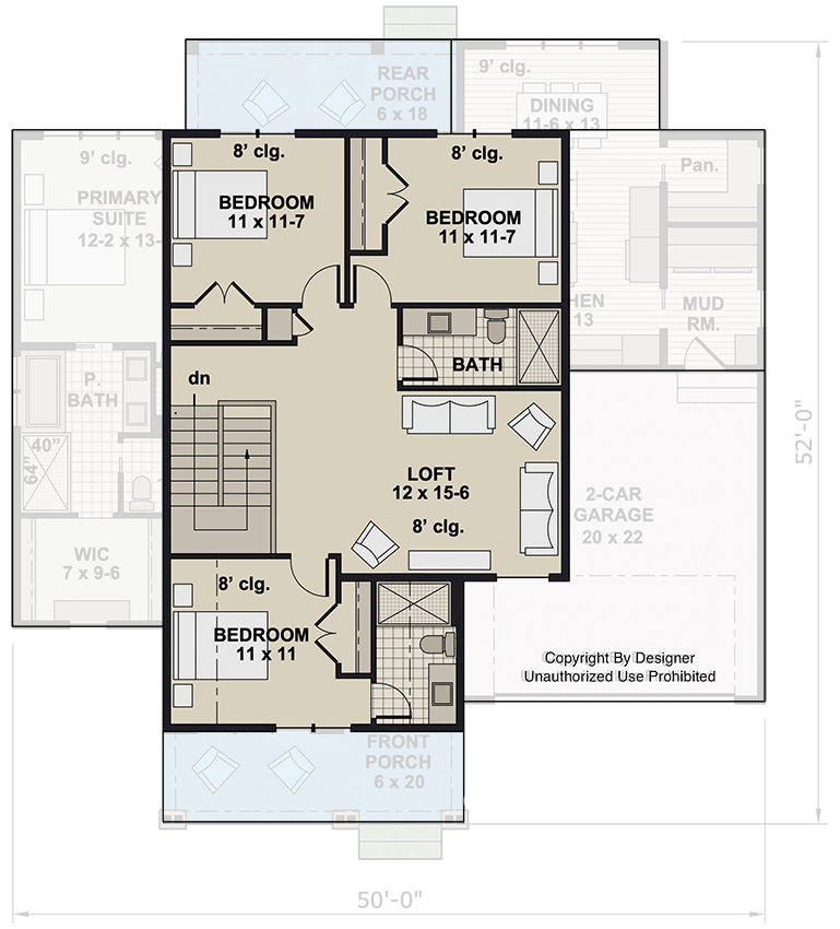 Plan 14942RK: Two-Story Bungalow Style House Plan with Main Level Master - 2528 Sq Ft - Floor Plan - 2nd Floor - Bungalow, Traditional
