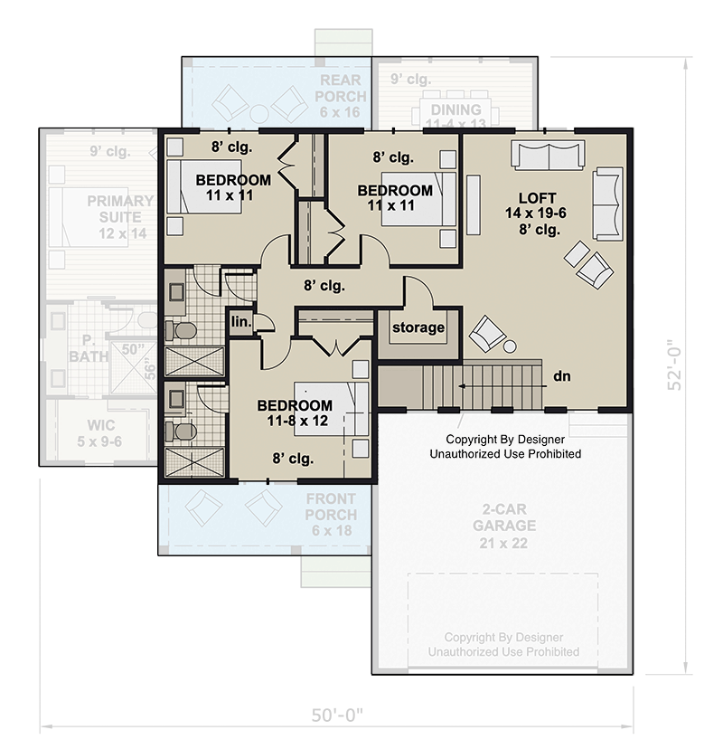 Plan 14953RK: Two-Story Farmhouse Plan with Home Office - 2500 Sq Ft - Floor Plan - 2nd Floor - Craftsman