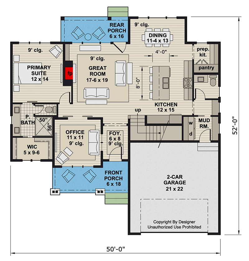 Plan 14954RK: 4-Bedroom Traditional House Plan with Home Office Under 2500 Sq Ft - Floor Plan - Main Level - Country, Traditional