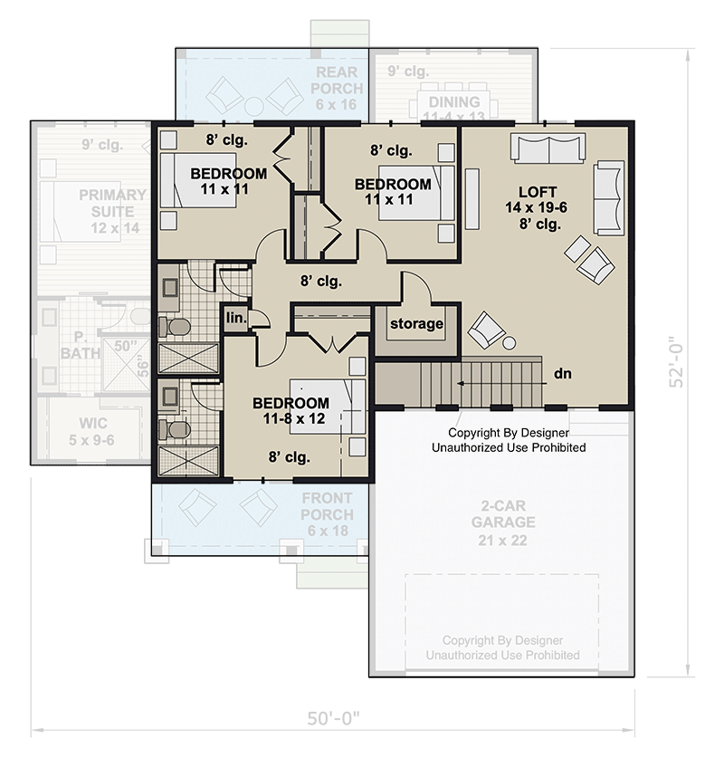 Plan 14955RK: Two-Story 4-Bedroom Craftsman House Plan with Home Office Under 2500 Sq Ft - Floor Plan - 2nd Floor - Craftsman, Traditional