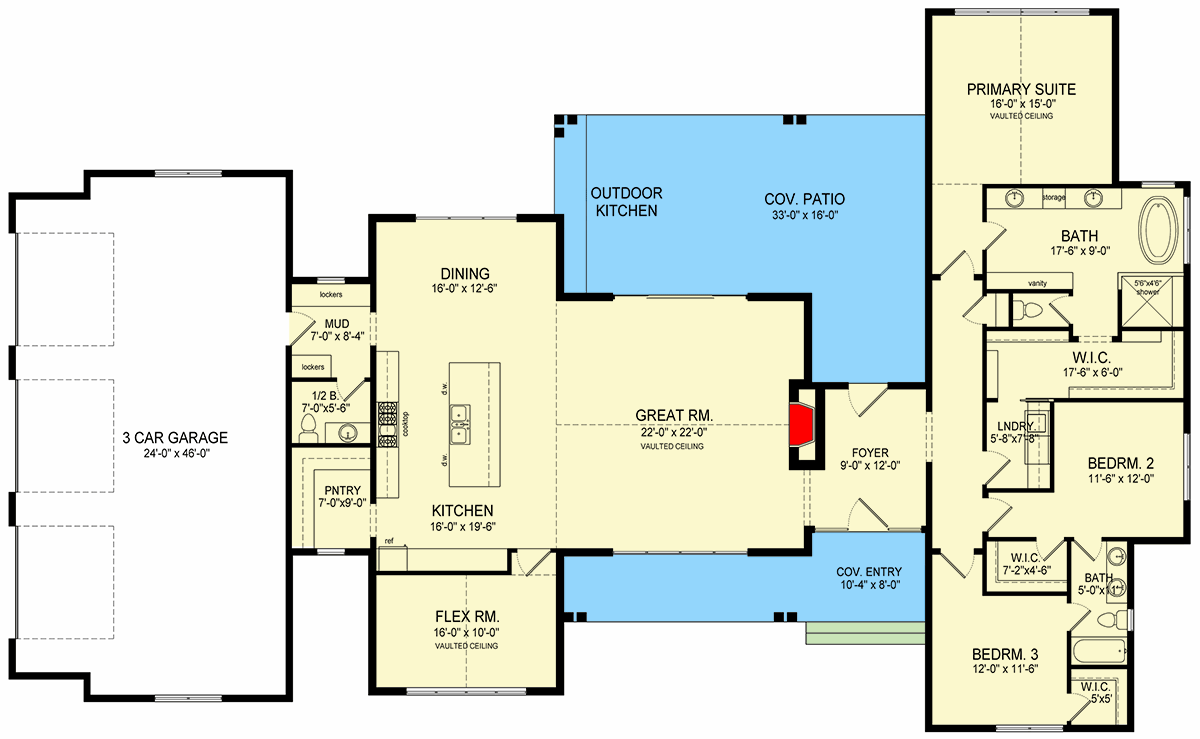 Plan 493029GNT: 3-Bed Scandinavian Modern Farmhouse with Flex Room - 2858 Sq Ft - Floor Plan - Main Level - Contemporary, Ranch, Scandinavian, Transitional