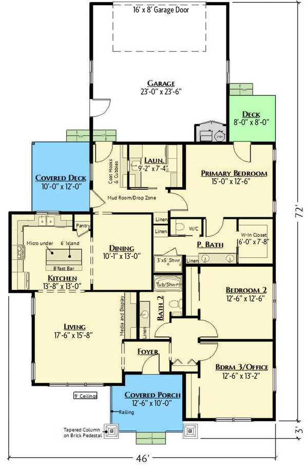 Plan 180011VNW: Single Story Craftsman House Plan with 3-Bedrooms - 1776 Sq Ft - Floor Plan - Main Level - Craftsman, Northwest, Traditional