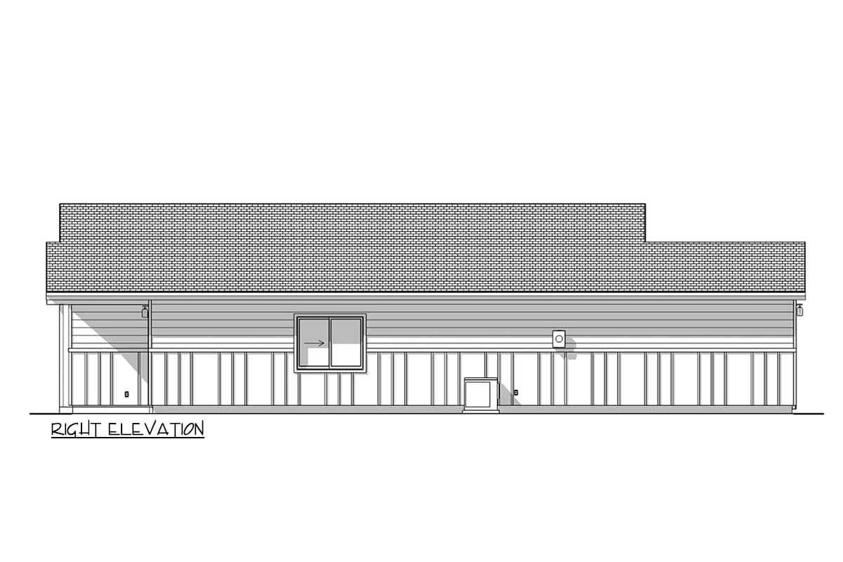 Architectural drawing of a house's right elevation, detailing the roof, windows, exterior, and a text label reading 'Right Elevation.'