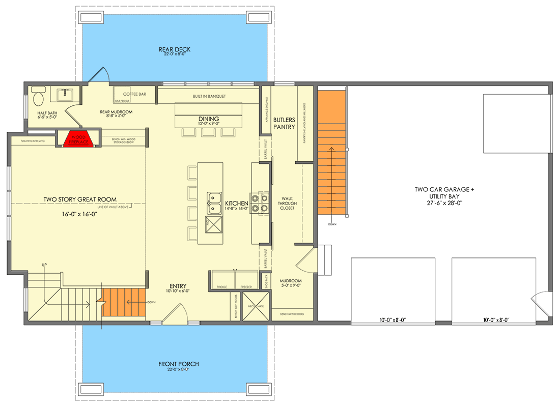 Plan 318306MAT: 3-Bedroom Barndominium House Plan with 2-Story Great Room - 2549 Sq Ft - Floor Plan - Main Level - Barndominium