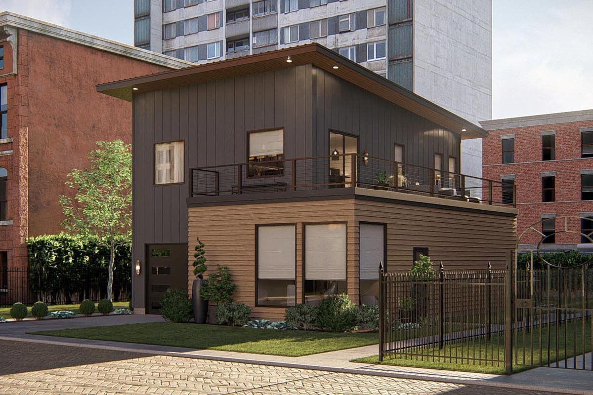 Plan 623485DJ: 1-Bed Modern Carriage House with 1st Floor Office - 1480 Sq Ft - Image #17 - Carriage, Contemporary, Mid Century Modern, Modern