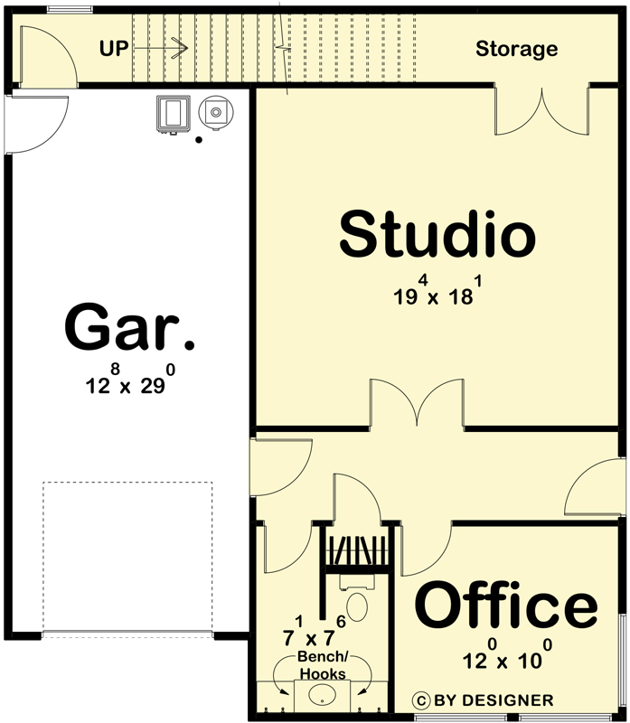 Plan 623485DJ: 1-Bed Modern Carriage House with 1st Floor Office - 1480 Sq Ft - Floor Plan - Main Level - Carriage, Contemporary, Mid Century Modern, Modern