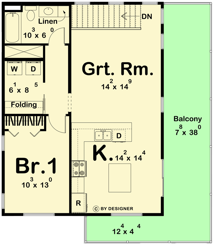 Plan 623485DJ: 1-Bed Modern Carriage House with 1st Floor Office - 1480 Sq Ft - Floor Plan - 2nd Floor - Carriage, Contemporary, Mid Century Modern, Modern